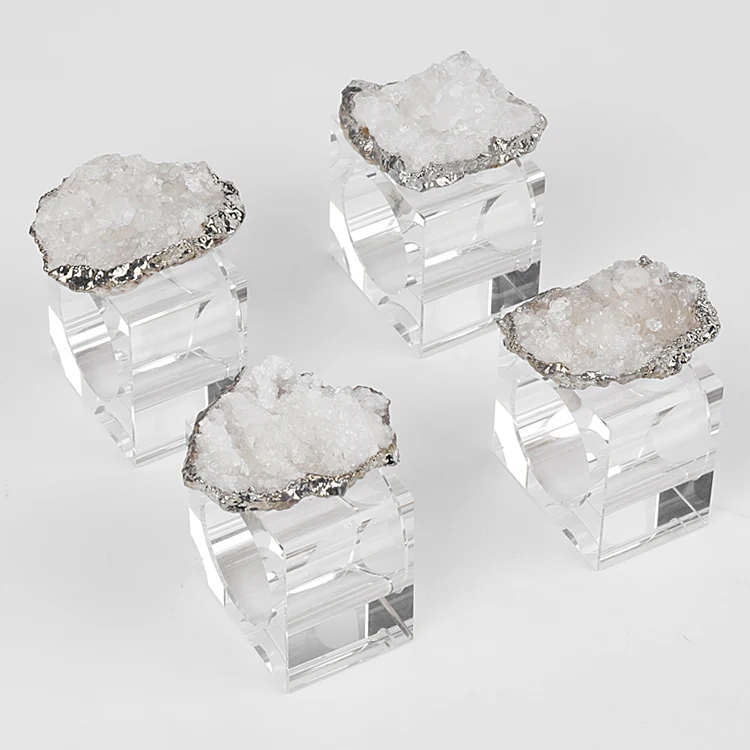 Wholesale Bulk Natural Decorative Crystal Wedding Table Napkin Rings Decoration Accessories Quartz Geode Napkin Rings