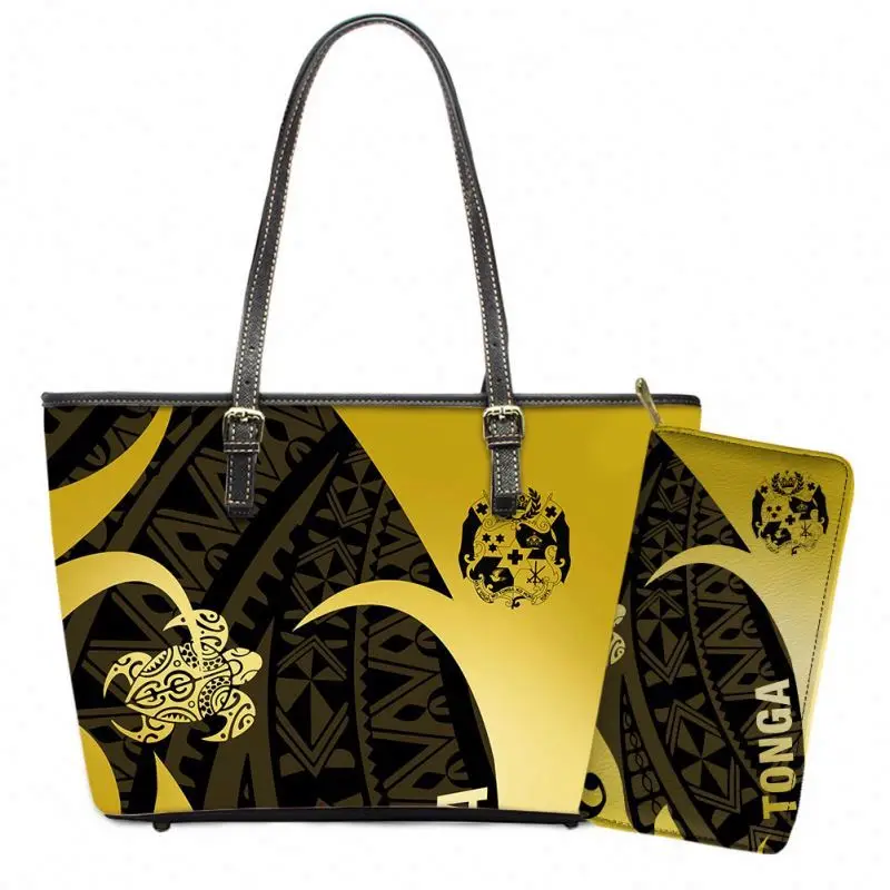
Wholesale Polynesian Traditional Tribal Print Lady Hamdbags High Quality Pu Leather Tote Bag Luxury Bags Women Handbags 