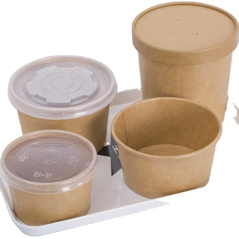 Disposable 32oz kraft paper soup bowl customized logo paper food container paper bowl