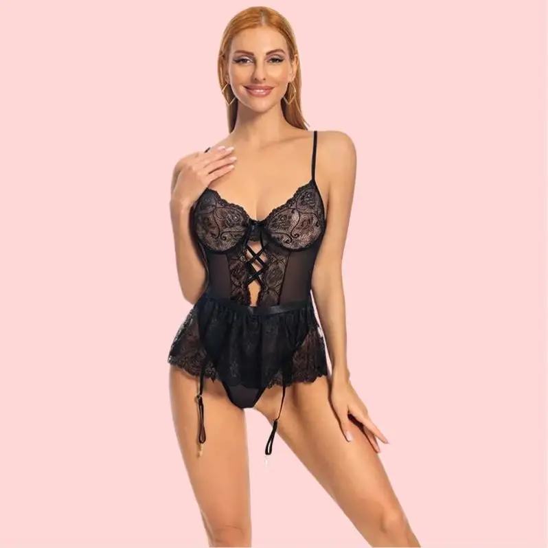 High Quality Sexy Lace Embroidery Bodysuits For Women Fashionable Night Lingerie with See-Through Backless Design Zipper Closure