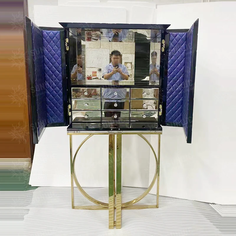 Luxury Wine Bar Cabinet Pixel Gold Legs Cabinet Craft Storage Unique Colorful Organizer Home Furniture Sideboard Cabinet