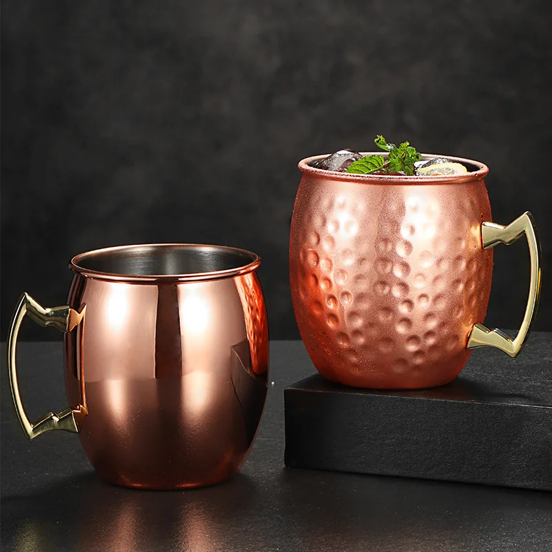 Style Moscow Gold Glossy Mule Cup Stainless Steel Solid Color Plated Copper Metal Lid Wine Cocktail Tea Beer Party Use