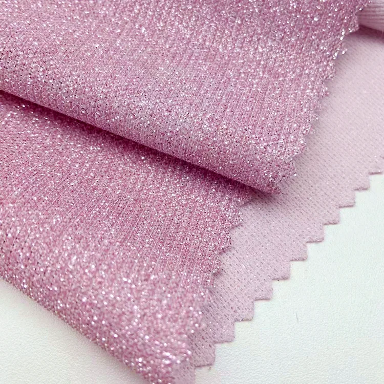 Fancy shine 100 polyester custom 135gsm knit bonded luxury lame glitter metallic fabric for party dress