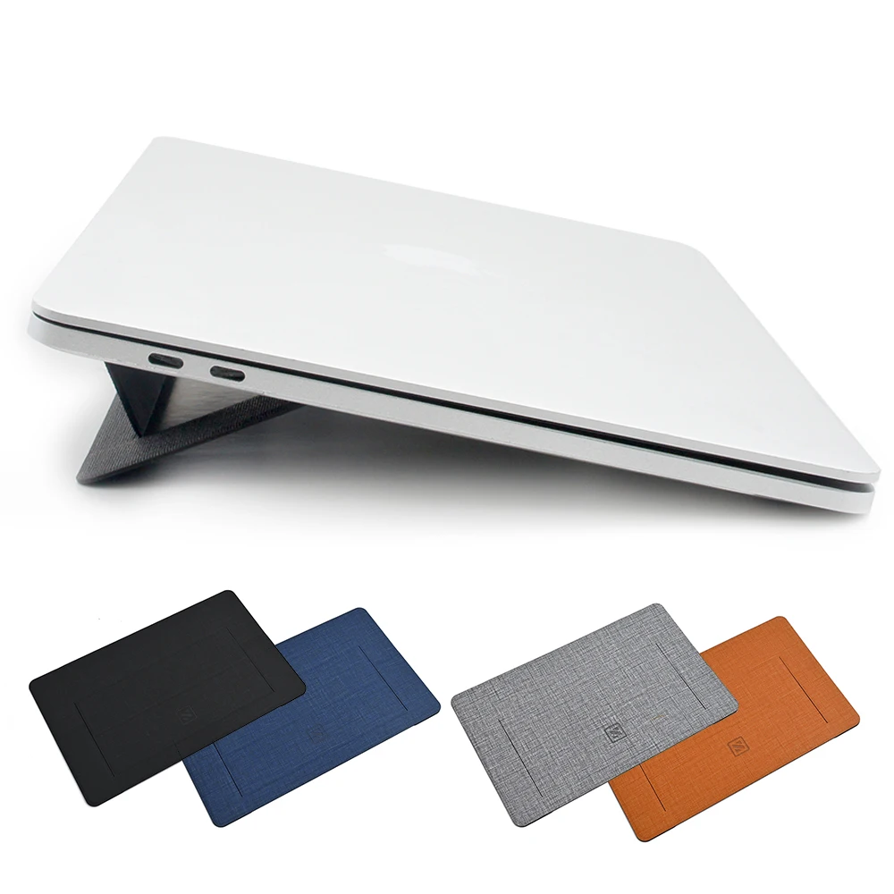 New arrival Customizable Adjustable foldable mini invisible PU Leather portable rectangle folding laptop stand