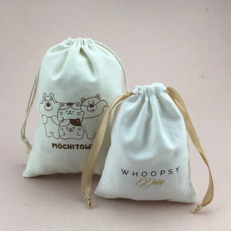 Natural organic jewelry gift muslin pouch cotton drawstring shoe bag for christmas