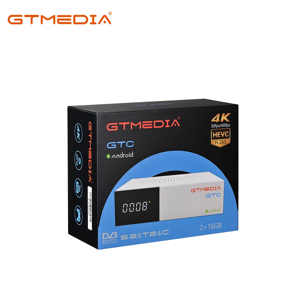 Спутниковый ресивер 4K GTmedia GTC Android + DVB-S2 + T2/кабель/ISDBT 2 грамма + 16 грамм android tv box