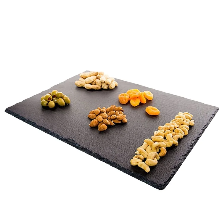 Black European Serving Hospitality Tray High Quality Great Wood Natural Stone Food Trays Slate Cheese Board China Plate CNLF