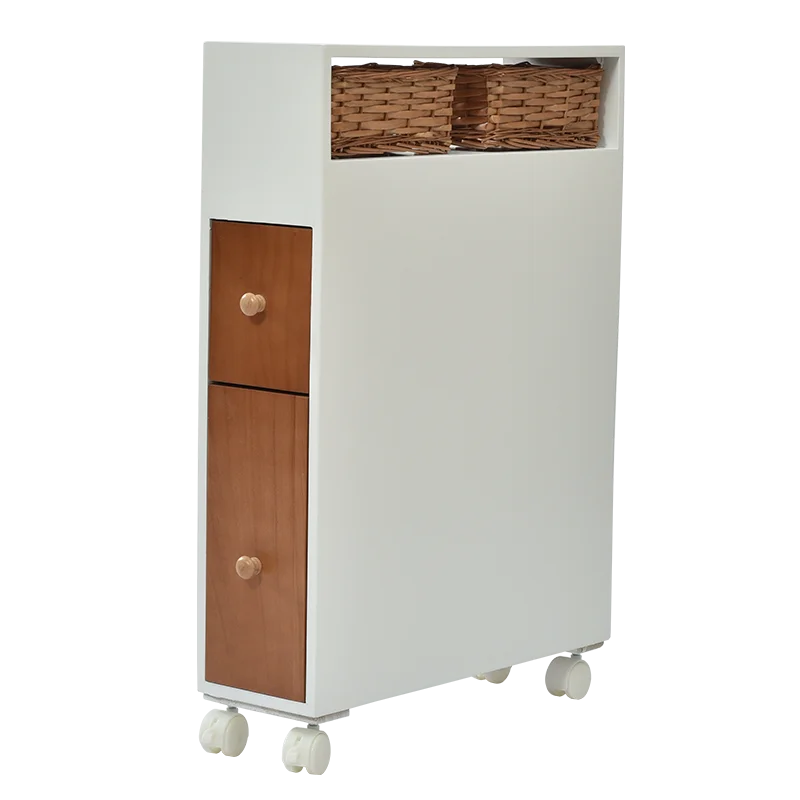 
Side Waterproof Toilet Paper Bathroom Wooden Drawer Storage Cabinet With Wheel 