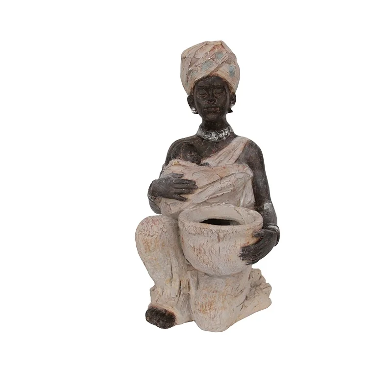 African Woman Resin Sculpture Crafts Front Door Decoration Animal Figurine with Painted Pattern for Art & Anime Theme Gifts