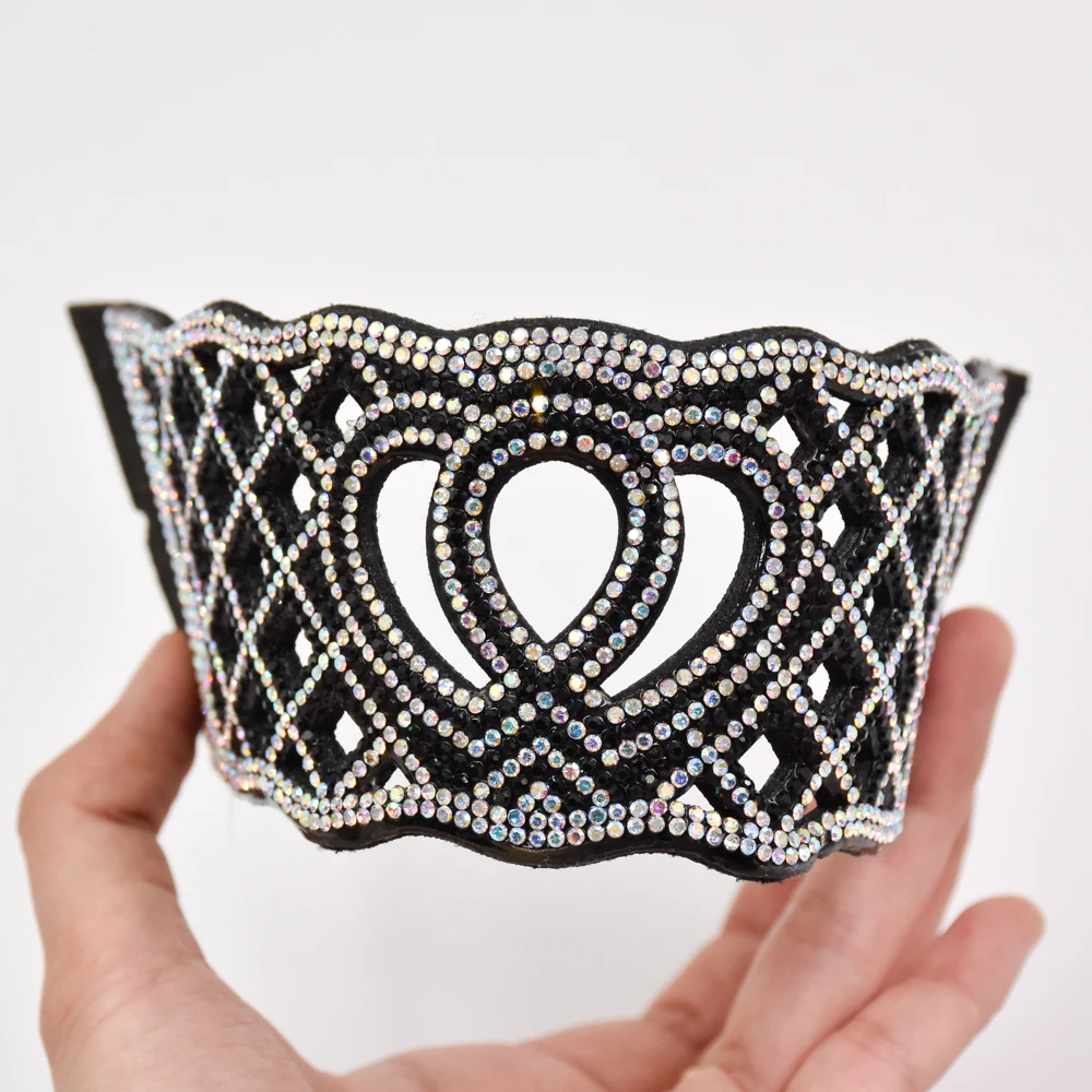 Latest customized designs semi-finished woman PU suede shoe upper bling glass decoration rhinestone strip shoe upper materials