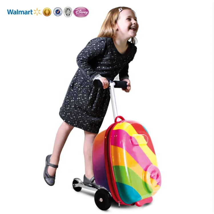 Cheap customized fashion egg shape 18inch suitcase rideable maletas kids foldable eva scooter suitcase