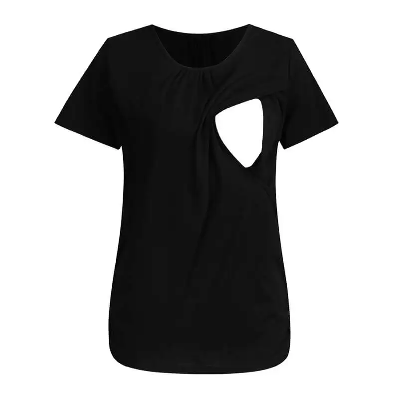 Pregnancy Nursing Women Casual Short Sleeve O-Neck Blank Solid Color Plus Size Clothes T Shirt Maternity Breastfeeding Blouse