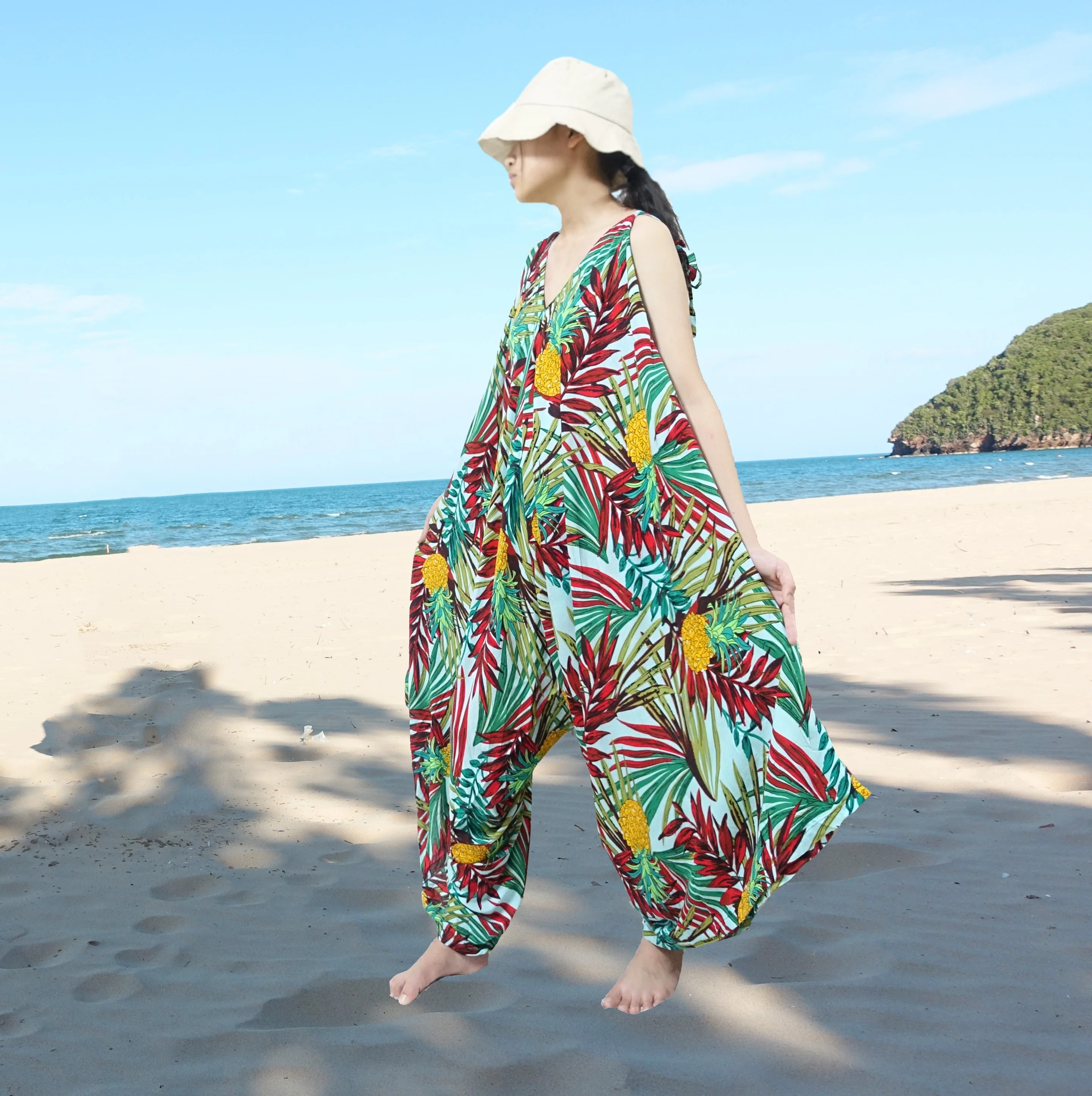 Alladin Hippie Boho Harem Romper Jumpsuits Wide Leg Yoga Jumpsuit Pants Beach wear tropical floral print