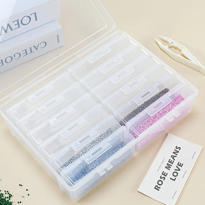 HengRui 12-Piece Set Rectangular Transparent Plastic Storage Box Portable Multi-Functional Handicraft Organize Box