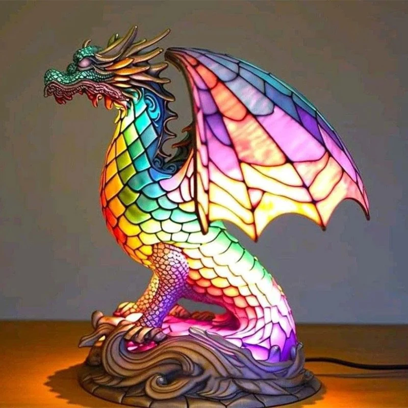 Animal Table Lamp Series Stained Glass Cat Dragon Wolf Horse Owl Dolphin Turtle Elephant Mermaid Table Lamp Night Light