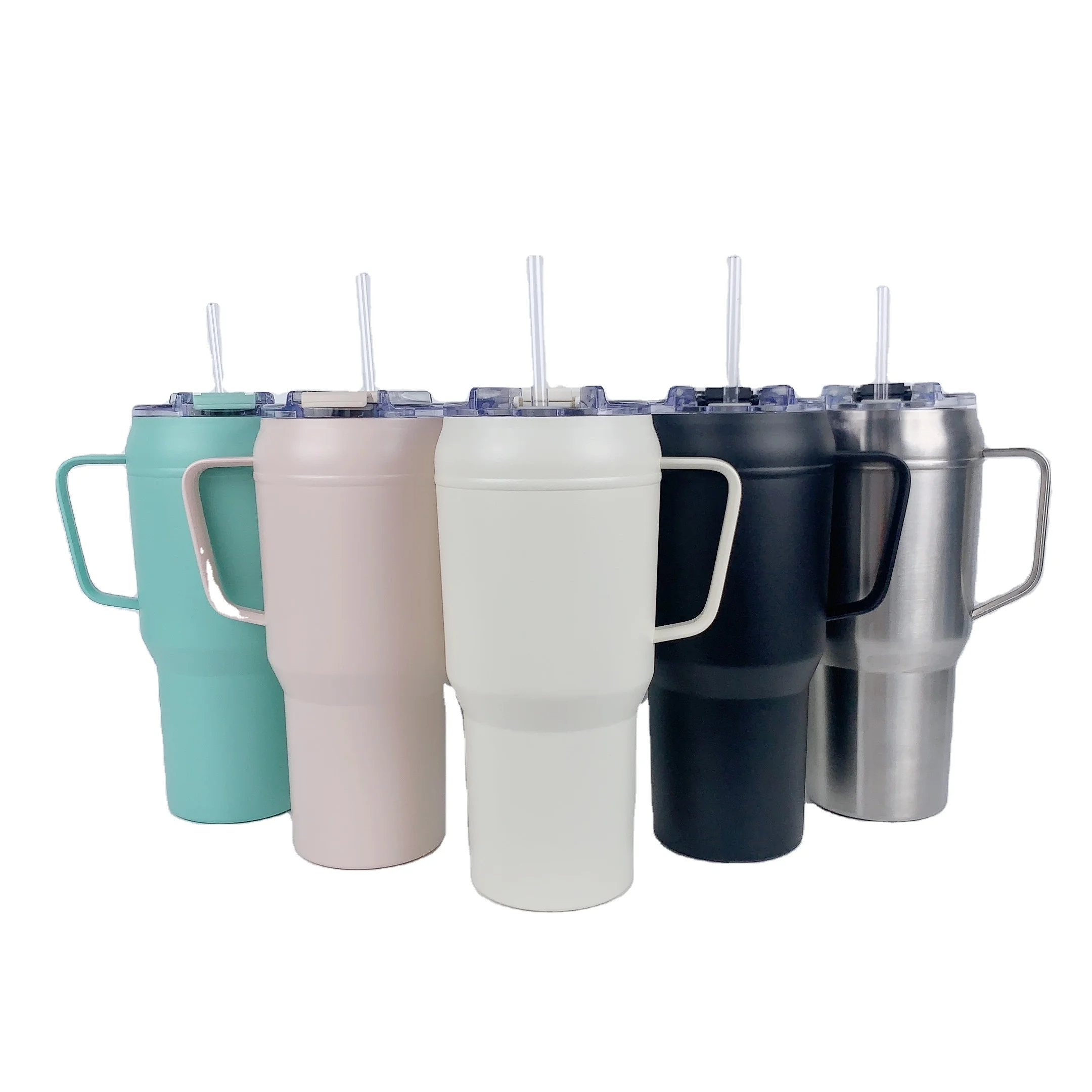 40oz Double Wall Vacuum Stainless Steel Tumbler Insulated Cup with Handle Coffee Travel Mug Durable Powder Coated