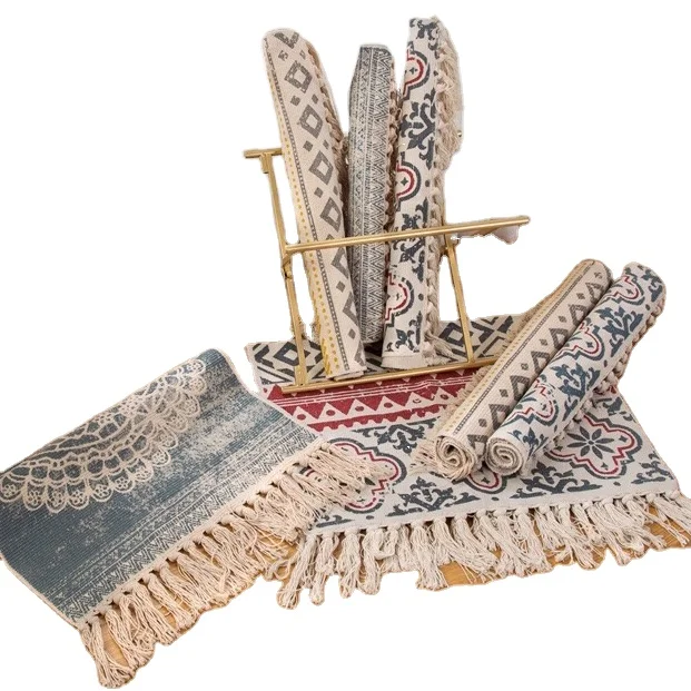 Cotton Linen Bohemian Style American Handmade Carpet  Woven Tassel Carpet Room Decor Carpet