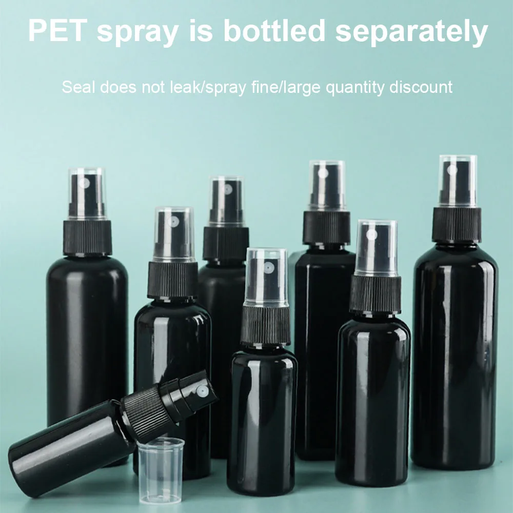 Stock 20ml30ml50ml60ml100mlPET Round fine mist spray bottle Plastic container packed Black cosmetics Custom logo pump sprayer