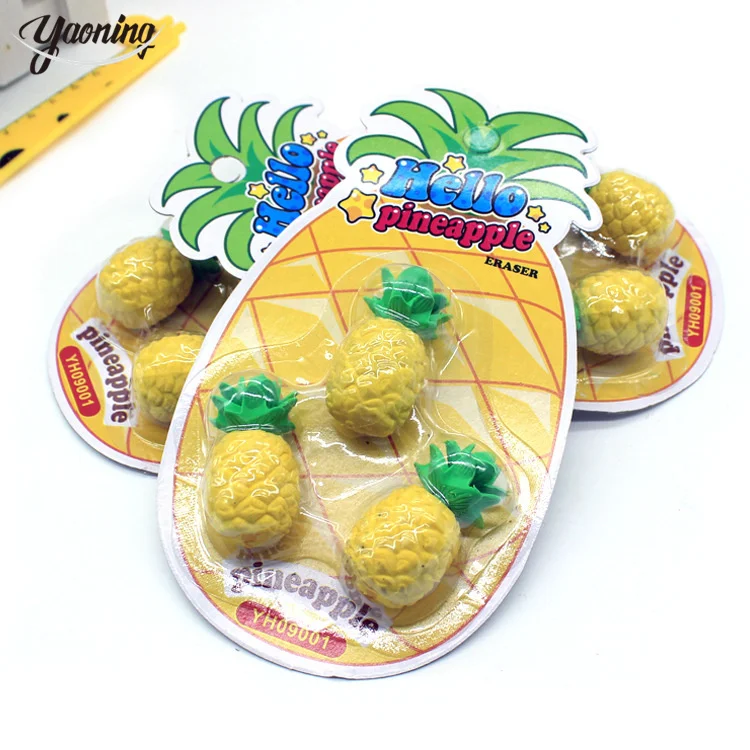New trending 2025 school tools supplies free shipping Kwaii 3d pineapple erasers rubber eraser for school kids cartoon shape