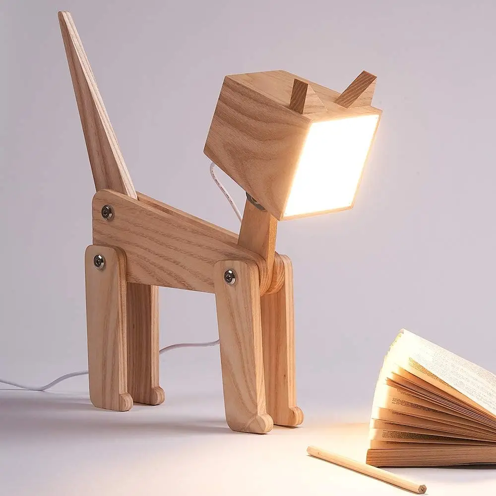 Rechargeable  Body Animal Wooden Desk Lamp with Touch Switch Warm White Light Bedside Decor Lighting Gift for Kids Room lmparas