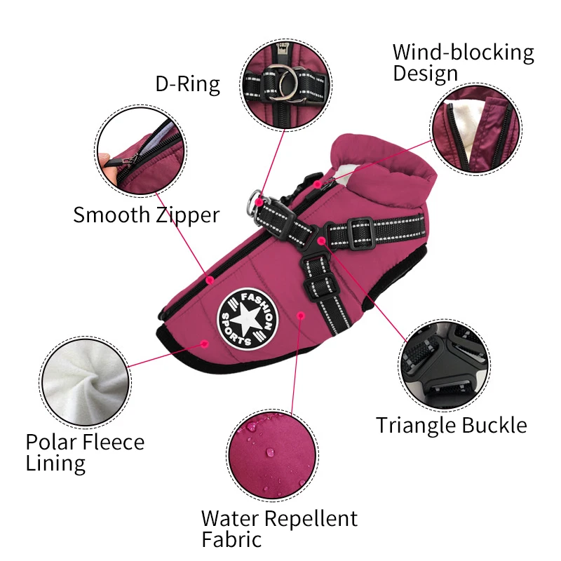 2024 New Pet Waterproof Warm Heat Cotton Sweater Costumes Dresses Big Dog Autumn Winter Clothes Harness Vest