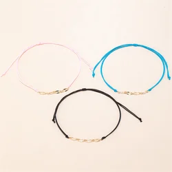 Custom Colorful Design Adjustable Gold Plated Waxed Thread Bracelets 3 Pieces/Set For Lady Girl