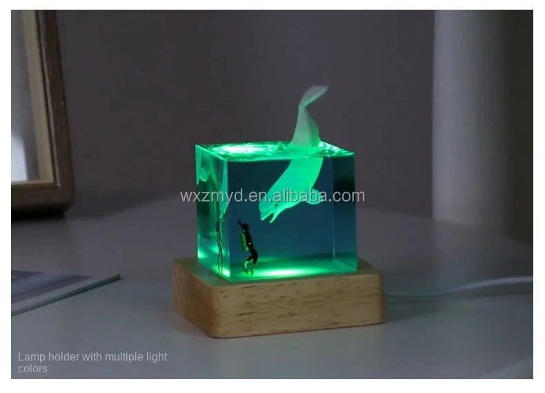 Epoxy Resin Wood Craft Lamp with LED Lights Diver Humpback Whale Table Night Light Lamp Special Gifts