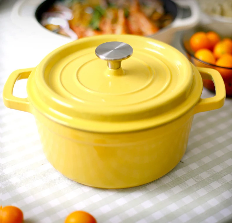 Custom color logo printing vintage cast iron thickened binaural enamel soup pots