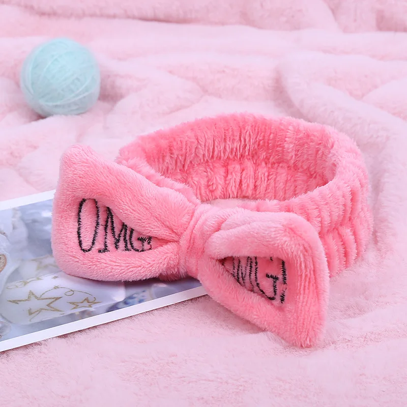 New OMG Letter Coral Fleece Wash Face Bow Hairbands For Women Girls Headbands Headwear Hair Bands Turban Hair Accessories
