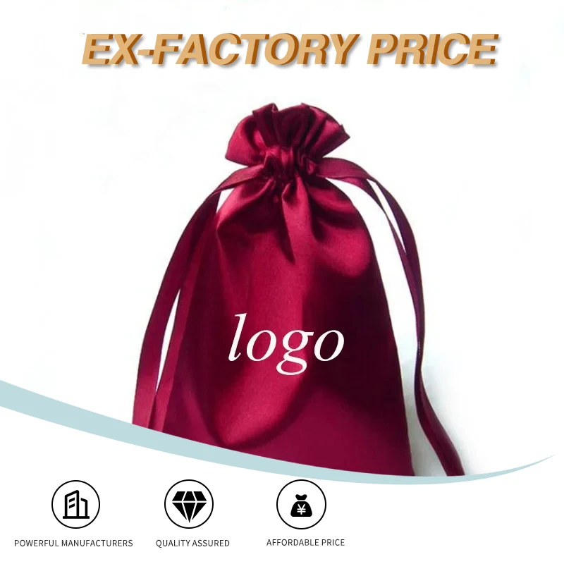 customized luxurious satin  ribbon drawstring  satin  satin bags with logo