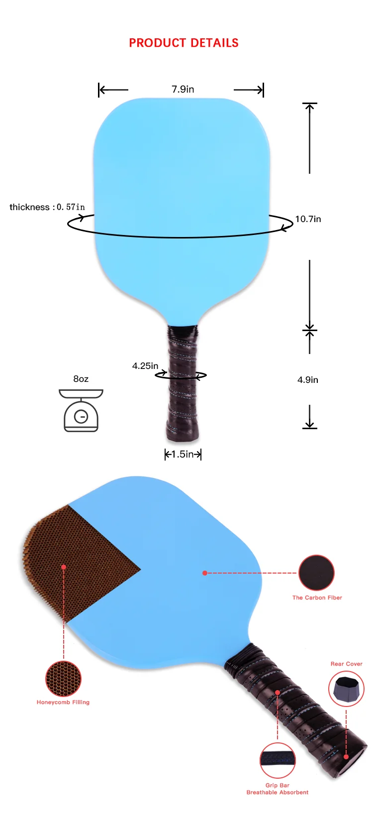 USAPA Approved Edgeless Rimless Graphite Pickleball Paddle Professional Long