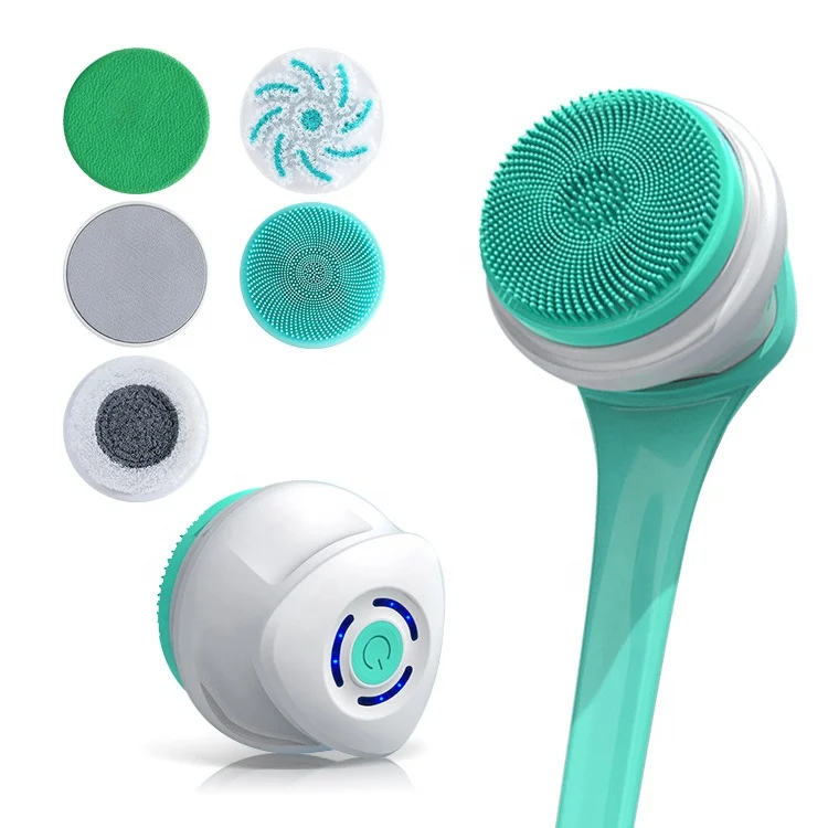 Wholesale electric facial back skin scrubber long handle shower body washing brush