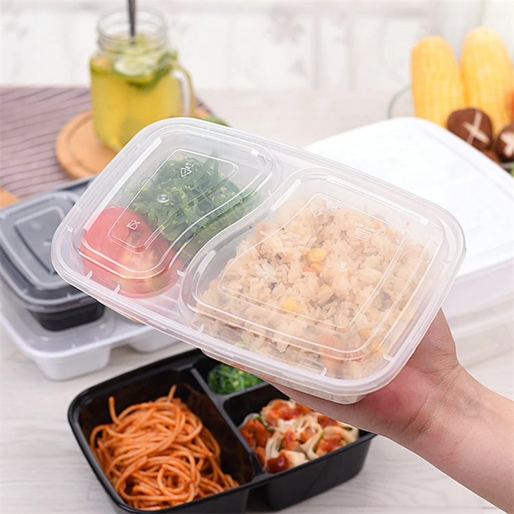 Microwavable take out 2 compartment disposable lunch box plastic bento meal prep  food container