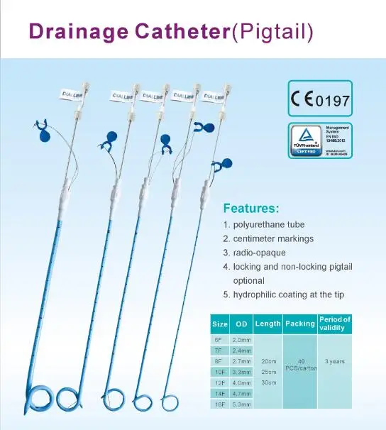 
china supplier medical pigtail drainage catheter with trocar 