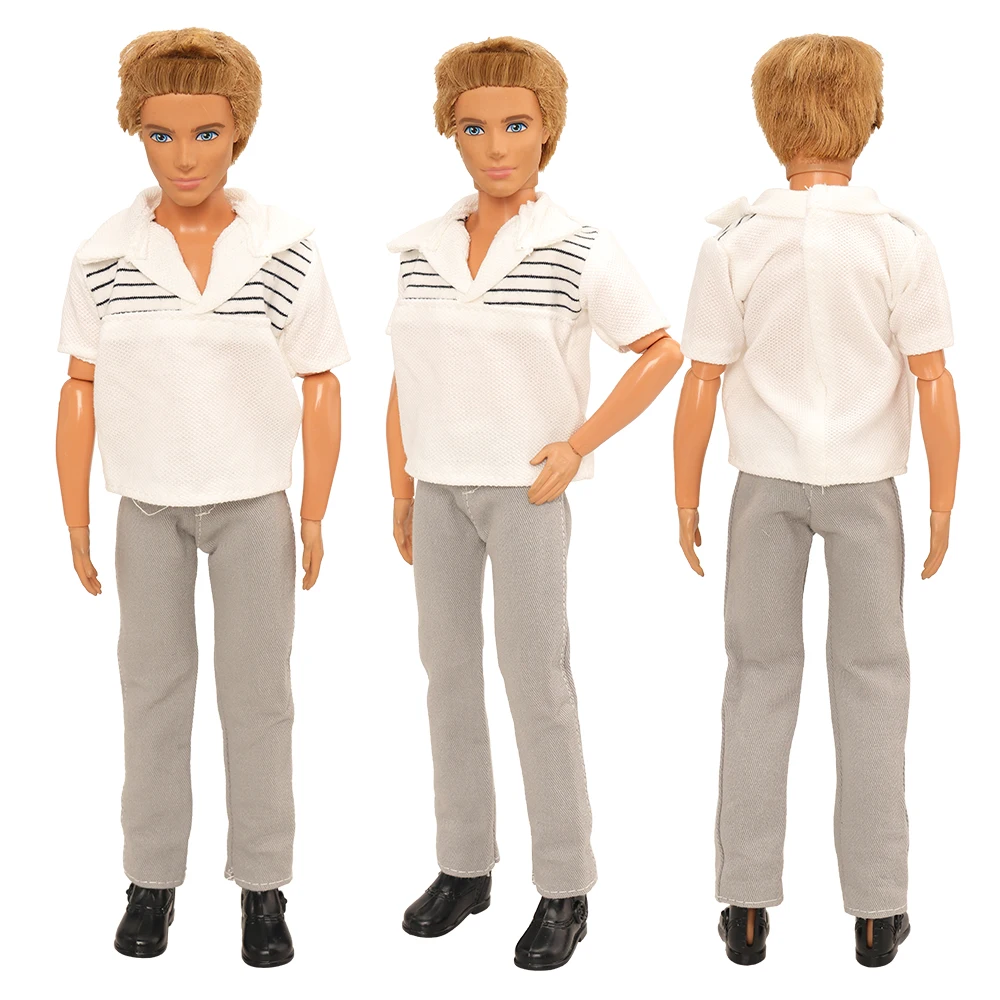 Fashion Handmade 7 Items/Lot Doll Accessories=5 Ken Clothes +2 Ken Shoes Kids Toys Outfit For Ken Dressing Game DIY Girl Present