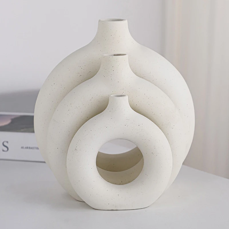 Скандинавский Декор фермерский дом маленький и большой круглый полый белый черный современная керамическая ваза Круглое Кольцо Пончик ваза