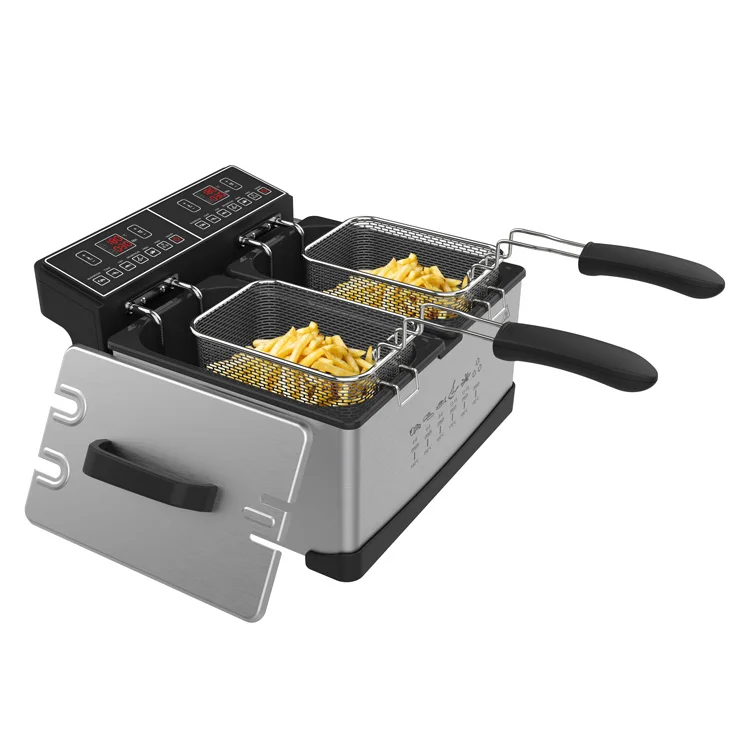 Stainless Steel French Fries Machine 2 Tank 2 Basket Commercial Potato Chip Electric Fryer Commercial Electric Deep Stainless