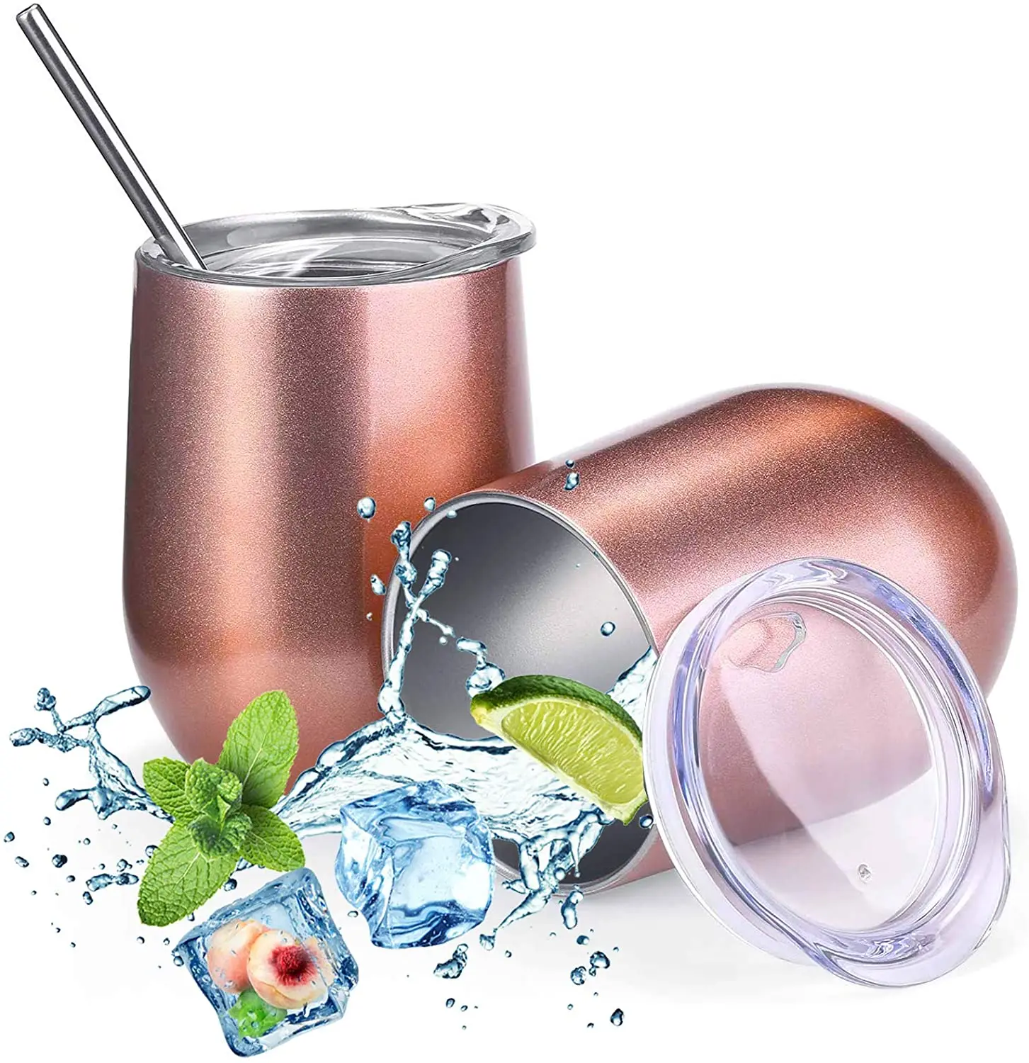 2022 wholesale 12OZ Stainless Steel Vacuum Insulated  Stemless Wine Tumbler Coffee Swig Mug with Lid