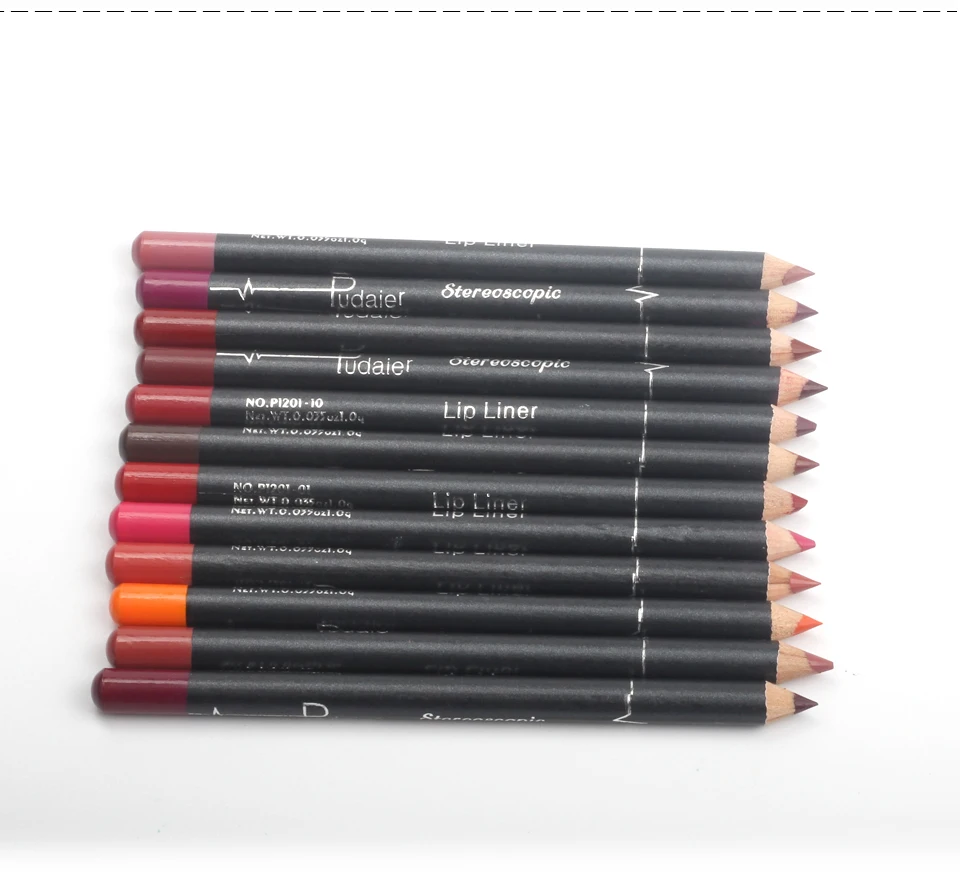 Pudaier famous brand vegan lip liner 12pcs/box 12 colors pencil lipstick set slim lip liner