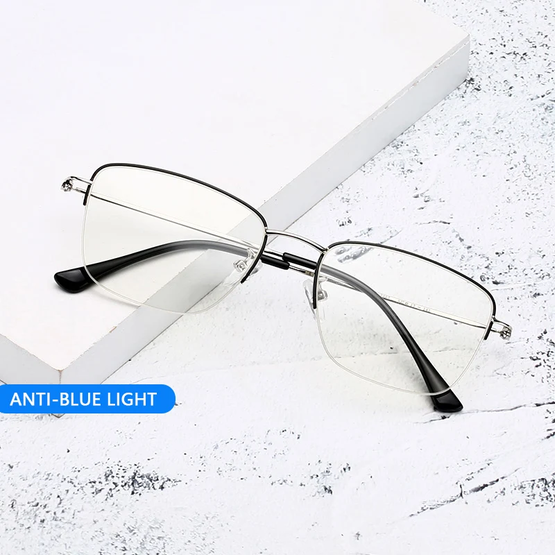 Business Blue Light Blocking High Quality Half Frame Anti Blue Light Eyeglasses Polygon Optical Glasses