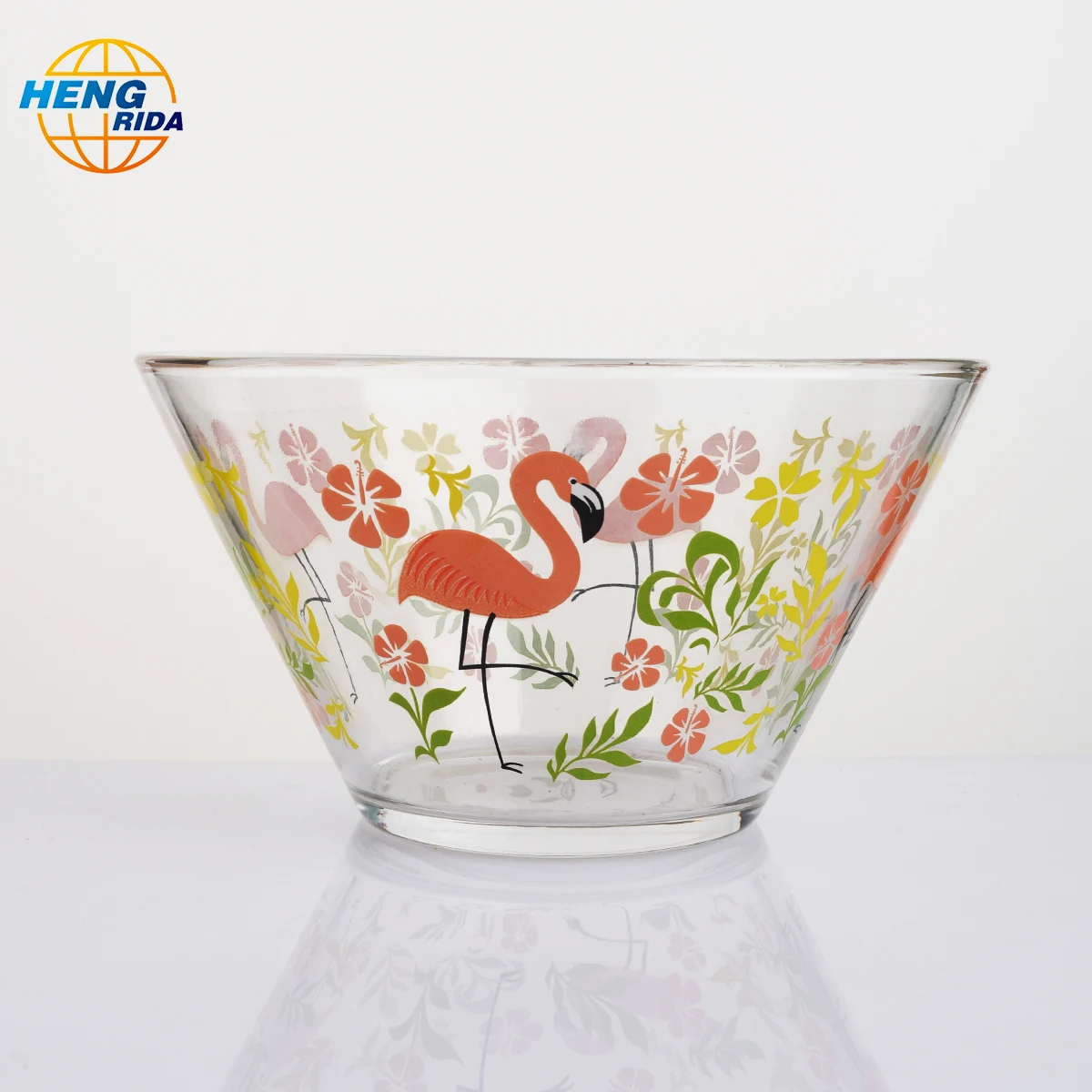 Printed flamingo pattern  glass bowl for food or soup Heat Resistant With With Lid Glass Salad Bowl Set microwavable use