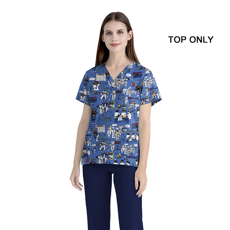 Hot Selling Three-pocket Stylist Wear Scrubs Tops Wholesale Unisex Women Medical Scrub Tops 100% Cotton