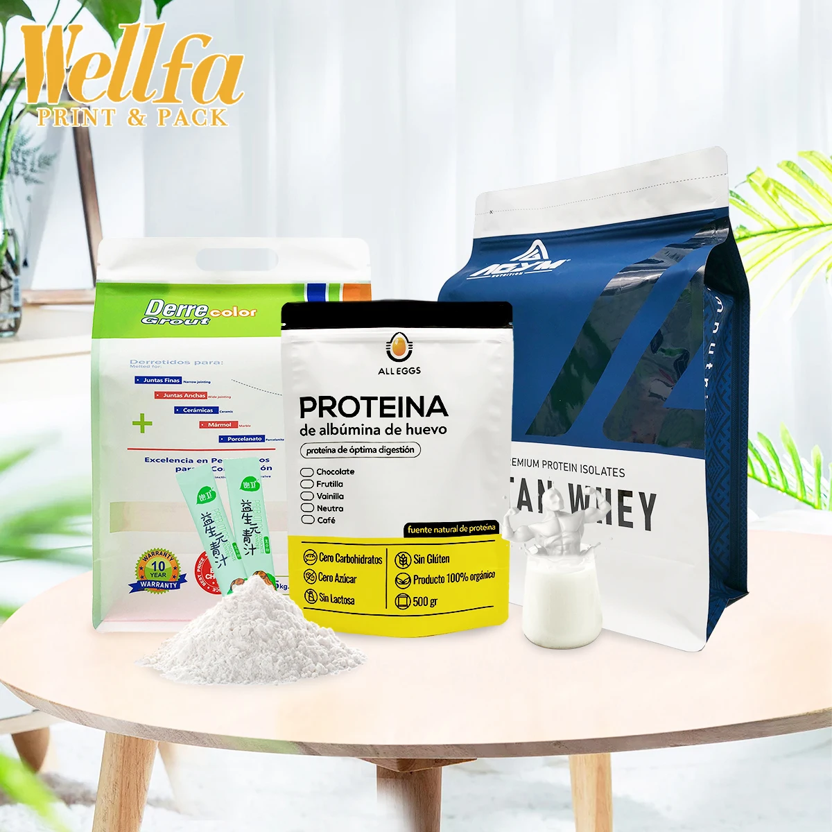 Custom Resealable Coffee Milk Powder Plastic Pouch Printed 500g 1kg 5kg Rice Whey Protein Powder Pouch Bags For Food Packaging