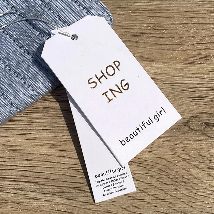 Printing Design Jeans Labels for Apparel Coated Paper Kraft Labels Hang Tag with Barcode QR Code for pants, Tshirt, garment