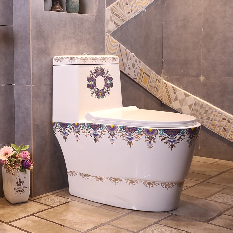 Siphon Toilet Retro Ceramic Art Toilet Toilet for Sale Household Porcelain Chinese Water Saving Antique Blue One Piece CE Modern