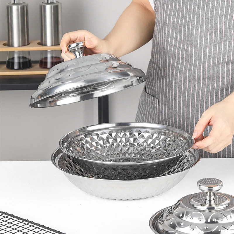 Africa Middle East source stainless steel soup basin with cover thickened pattern diamond basin household