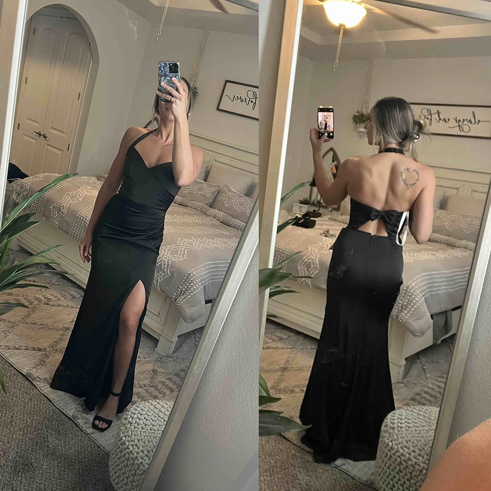 TEENYEE Popular backless Halter satin Dresses Women Black green Bridesmaid evening Dresses Women Lady Elegant