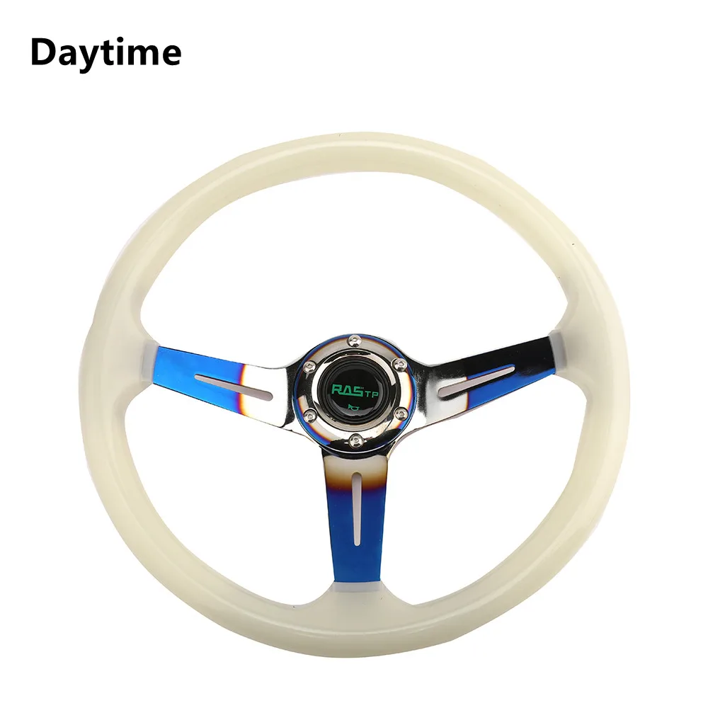 Universal 14inch 350mm Jdm Deep Dish  Luminous Neo Chrome Rainbow Neo Spoke Fluorescence Acrylic Crystal Steering Wheel