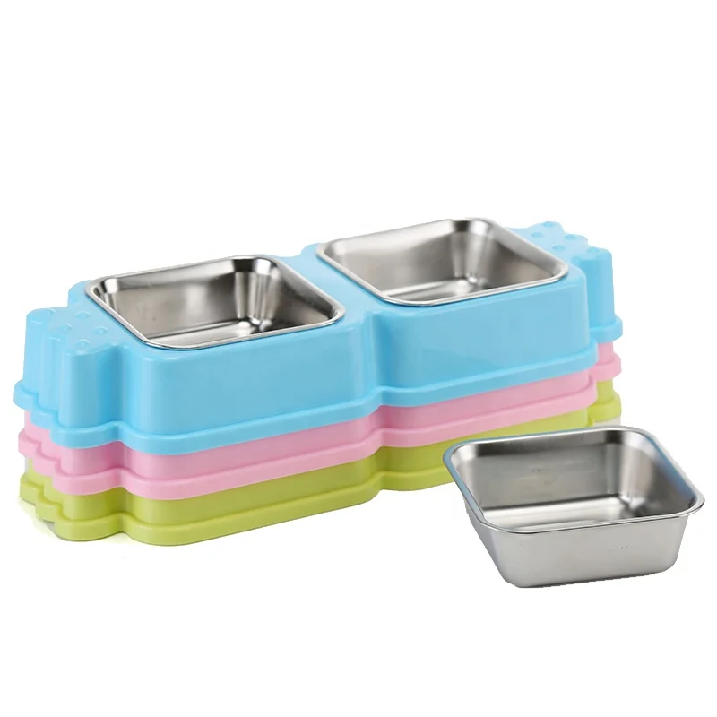 Factory Stainless Steel Safety PP Pet Double Bowls Optional Color Durable 2 in 1 Multi Functional Washable with High Quality