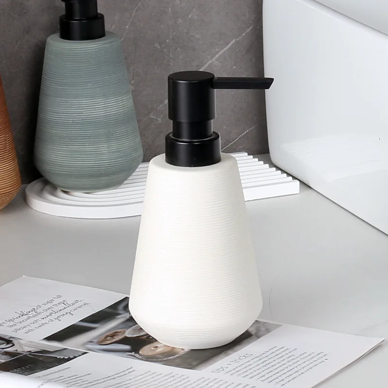 Bathroom Hand Soap Dispenser 350Ml Ceramic Brushed Lotion Dispenser Bottles For Bathroom With Plastic Pump